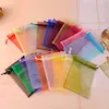 1000pcs/lot Organza Jewelry Bags Wedding Party favor Xmas Gift packing Bags Purple Blue Pink Yellow Black Drawstring Pouch 21 colors DH8578