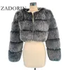 ZADORIN New Fashion Plus Size Women Crop Top Faux Fox Fur Coat Winter Thick Fluffy Long Sleeve Short Style Slim Furry Fur Jacket Y0829
