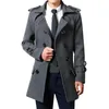 Casual Long Double Breasted Trench Coat Mannen Turn Collar Zweireiher Sakko Herren 211011