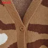 Tangada Kvinnor Höst Blå Leopard Croda Cardigan Vintage Jumper Lady Fashion Stickad Coat BC168 211011