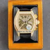 TWF Tortue XL Cronografo al quarzo Miyota Orologio da uomo in oro giallo 18 carati con pavé di diamanti Quadrante nero romano in pelle marrone Cronometro Je294k