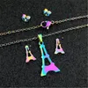 Boucles d'oreilles collier QIAMNI éblouissant coloré en acier inoxydable tour Eiffel ensemble de bijoux célèbre bâtiment boucle d'oreille pour femmes fille Souvenirs cadeau