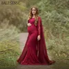 Lace Maternity Maxi Gown Dresses For Photo Shoot Long Sleeve Pregnancy Dress Photography Props with Cloak Pregnant Women Clothes X0902