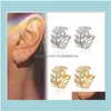 Charm Jewelryfactoryfdiffresh Модное алмазное маленькое дерево и простые серьги листьев листьев температуры.