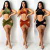 Yaz Kadın İki Parçalı Elbise Setleri Moda Basit Kolsuz Yelek Kısa Etek Flanel Ve Mesh Yapıştırma Katı Renk Ince Kıyafetler Boyun Sutyen