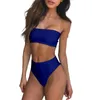 Women's Swimwear Sexy Women Solid Color Tube Top Bandeau High Waist Panties Set Bikini