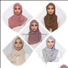 スカーフは帽子、手袋ファッションのaestories bubble chiffon女性のイスラム教徒のハイジャブスカーフショールラップソリッドカラー高品質のターバンLJJ