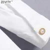 Zevity Women Fashion Diamond Buttons Decoration White Poplin Smock Blouse Office Ladies Loose Shirts Chic Blusas Tops LS7408 210603