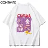 Tees Tops Streetwear Harajuku Uomo Cinema Cane Pollo Stampa T-shirt manica corta Casual Cotone Hip Hop Magliette larghe 210602