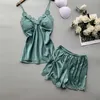 Lodowa jedwabna piżama kobieta sexy camisole spodenki twinset pijama z pad pad spaghetti pasek sleepwear Q0706