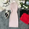 Gaganight Tank Kobiety Dziana Jesień Zima Midi Sukienka Solidna Bez Rękawów Elastyczna Szczupła Bodycon Party Dresses Panie Przycisk Koreański 210519