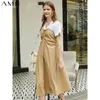 Minimalism Summer Women's Dress Fashion Patchwork Oneck High Waist Aline Calf-length For Women 11940127 210527