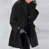 Long manteau d'hiver pour femmes bouton unique Hoodies poches col rabattu décontracté femmes veste kaki lâche dames manteaux 210820