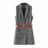 Vintage Women Waistcoats Fashion Ladies Elegant Notched Collar Vest Casual Kvinna Chic Waistcoat Söt tjejer Outfit 210527