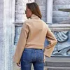 Khaki Fleece Casual Krótki Kapturem Kobiety Faux Fur Bluza Top Jesień Zima Odwróć Kołnierz Zipper Z Długim Rękawem Swetry Mujer 210526