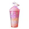 450 ml Acrylique Maigre Gobelets Couleurs Mat Double Mur Gobelet Café Boire En Plastique Sippy Tasse Avec Couvercle Mignon Licorne Tasse De Noël gif