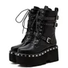 Boots Buckle Procle Platform Punk Gothic Women chunky Block High High High Combat Military Motorcycle Cosplay Demonia