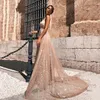 Sparkly Silver Gold Sequined Formal Evening Dresses Spaghetti Straps A Line Prom Dress Runway Sexy Backless Glitter Long Special Occasion Gowns For Women