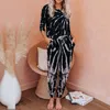 Sonbahar Kış Salonu Giyim Kadınlar Pijama Set Tie-Boya Ev Giyim Salonu Homewear Uzun Kollu Sweetwear 210326