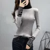 Femmes serré basique pull mince à manches longues femmes chandails et pulls col roulé mince dames hauts tricoté mode automne hiver vêtements vêtements