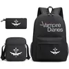 Mochila 3 pcs os diários de vampiros para adolescentes escolares meninas meninos mulheres mulheres bookbag preto moda viagem mochilas