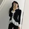 Retro Black Vintage Tops Patchwork Full-Sleeved Chic Ruffles Basewear Basic Warm Casual Tee Pullovers T-shirts 210525