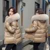 Vielleicht Women Winter Hooded Thick Short Jacket Solid Casual Glossy Warm Cotton Padded Parkas Fur Collar Coat 210923