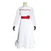 Film annabelle kostuum ghost pop cosplay witte vrouwen lange prinses jurk rok meisjes haar kinderen uniformen pruik halloween feest y0903