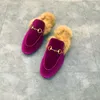 Designer Nya Äkta Läder Loafers Fur Muller Slipper Med Spänne Mode Kvinnor Princetown Ladies Casual Furs Mules Flats Storlek 35-44