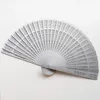 12 pezzi Ventagli di danza in legno Forniture per feste in argento Bomboniere personalizzate Fan Omaggi Legno di sandalo Pieghevole a mano Dimensioni aperte 34 * 20 cm Showgirl Danza Prop