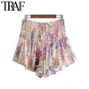 Женщины Chic Fashion Floral Print Shocked Shorts Винтаж Высокая эластичная талия с Драйвшими Женские Короткие штаны Mujer 210507