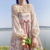 여성용 블라우스 셔츠하라 펀 여성 로리타 여성 일본 여름 가을 레이스 수 놓은 나무 귀 긴 소매 얇은 쉬폰 단어 칼라