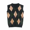 vintage women woolen sweaters autumn plaid ladies knitted fashion female soft knitwears v neck girls knits 210430