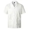 Cuban Camp Guayabera Shirt Men Short Sleeve Casual Button Down Embroidery Mens Shirts Soft Breathable Solid Color Beach 210626