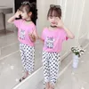 女の子のための服tシャツ+ドットのズボン10代の服の手紙セット夏の子供6 8 10 12 14 210527