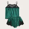 2pcs sexig underkläder pajama set svart spets sling stora storlekar sommar ärmlös grön pijama kvinnors sovkläder outfits q0706