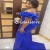 2022 Tallas grandes Sirena Vestidos de baile Aso Ebi Azul real Vestido de noche africano con lentejuelas Corsé de encaje brillante Recepción Fiesta de cumpleaños Vestidos de compromiso