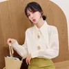 Herfst mode koreaanse stijl vrouwen witte blouse grote turn-down kraag ontwerp knop retro chiffon shirts vrouwelijke tops D526 210512