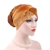 Gold Velvet Внутренние Hijabs Мусульманские тюрбанские шапки для женщин с дрелью этнической исламской обертывающей головной головной головкой готовят носить капот Hijab