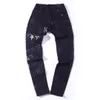 FALECTION MENS 21SS AMIMIKE JEANS DISTRESSED black LEATHER STARS PATCH RIPPED DENIM pants290f