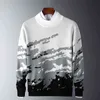 Harajuku Moutain Sweaters Mens Winter Ribbed Pullover White Black Knitted O-Neck Long Sleeves Thick Slim Sweater Men Soft Warm 210603