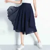 Elastic High Waist Slim Elegant Chiffon s female pants Skirts Women Summer Wide Leg Medium Long Leisure Loose Trousers 210925