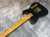 Custom Matte Black Electric Guitar Yellow Binding, Tremolo Bridge, Maple Fingerboard, Dot Inlay, Gold Hardware