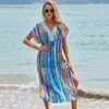 Women's Swimwear Cotton Bohemian Printed Cover-ups Sexy Summer Beach Long Dress Tunic Women Beachwear Swimsuit Cover Up Bikini Wrap Sarong