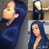 Mörkblå färg syntetisk spetsfront peruk 180% densitet långa raka peruker pre plocked för svart / vita kvinnor dagliga cosplay party