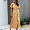 여름 여성 Maxi Drcasual Boho 짧은 소매 인쇄 셔츠 Drladies 도트 드레스 캐주얼 스트리트웨어 여성 의류 Vestido X0621