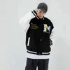 Hip-Hop Patchwork Baseball Jacket Mens Letter Daisy Blommor Patch Läder Bomber Jackor Kvinnor Höst Oversized Streetwear Coats