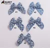 girls princess Hair Accessories fashion kids big bowknot hairs clip with blue fabric long tail bow machine embroidered flower children Barrette D005