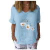 Mulheres de verão t - shirts manga curta camiseta floral impresso v-pescoço v-pescoço camisa feminina t-shirt casual mulher t-shirt fêmea top 210515