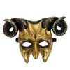 Halloween Mardi Gras Party Horror Half Face Mask pour Adultes Hommes Femmes Cosplay Ox Corne Masques Masquerade Ball Props WHDB21734A